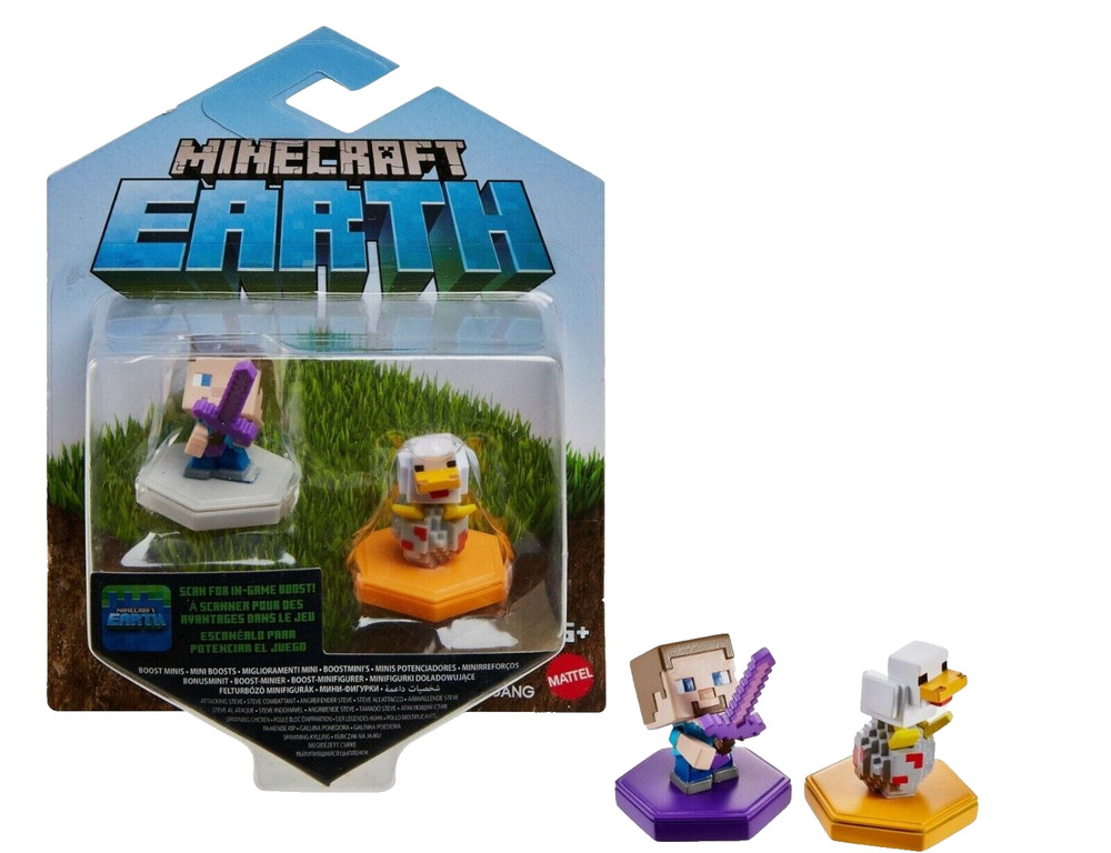 Minecraft Earth Boost Minis Attacking Steve Spawning Chicken/ 6 years and up NEW