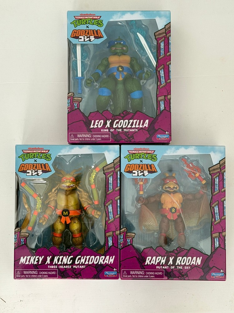Teenage Mutant Mutant Ninja Turtles TMNT x Godzilla Leo/Raph/Mikey SET OF 3!