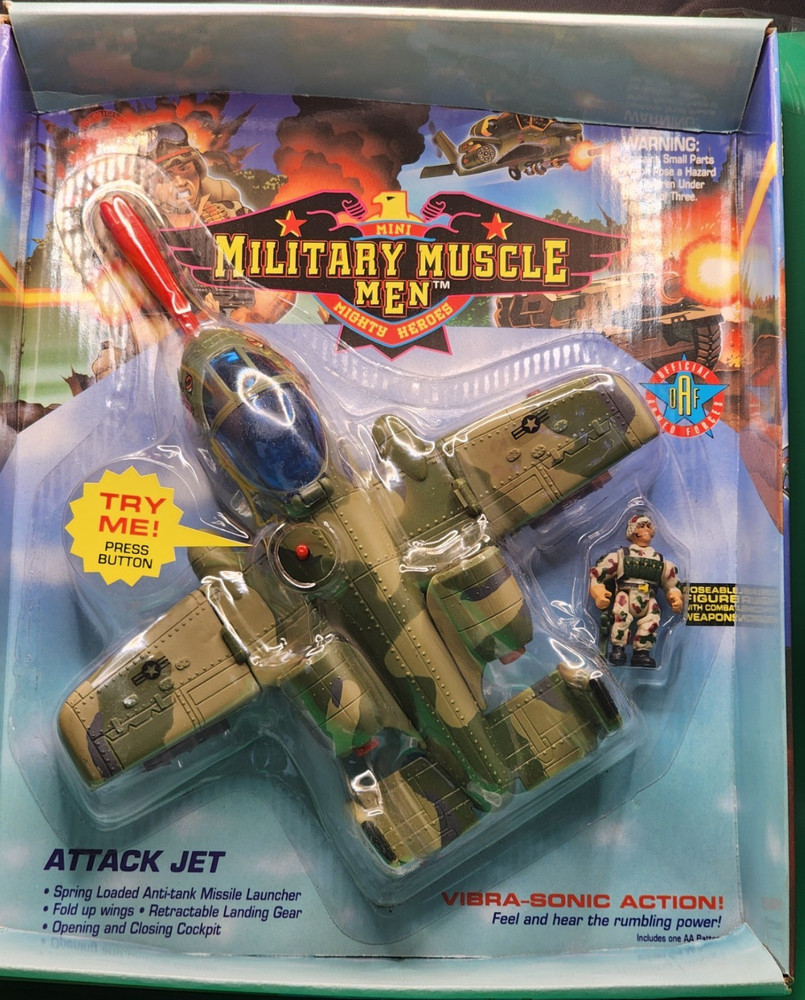 MILITARY MUSCLE Attack Jet man w/smile -San Francisco Toymakers, vibra sonic