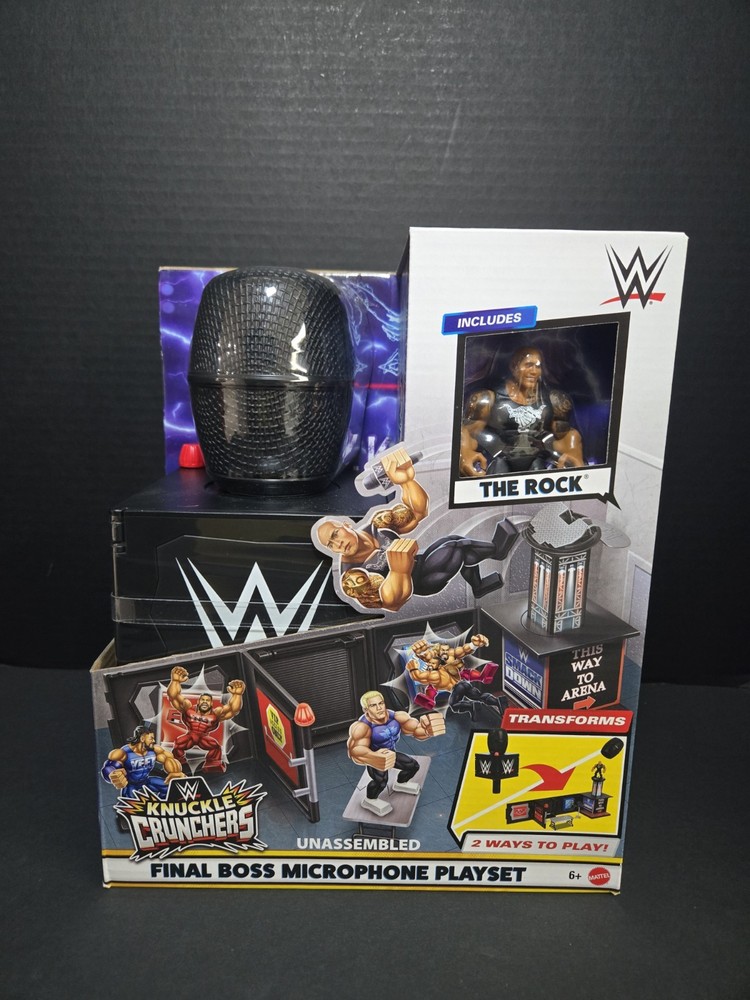 WWE knuckle crunchers microphone Playset with exclusive Final boss The Rock!