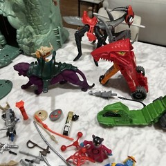 MOTU He Man Huge Lot Gray Skull Castle Weapons 18 Figures Mantisaur Stridor