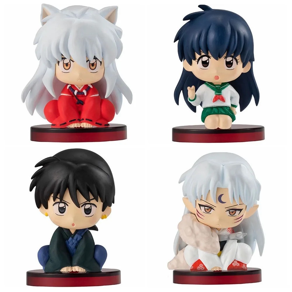 4pcs Inuyasha Anime Figures Set Cute Kagome Sesshomaru Shippo Mini Model Toy