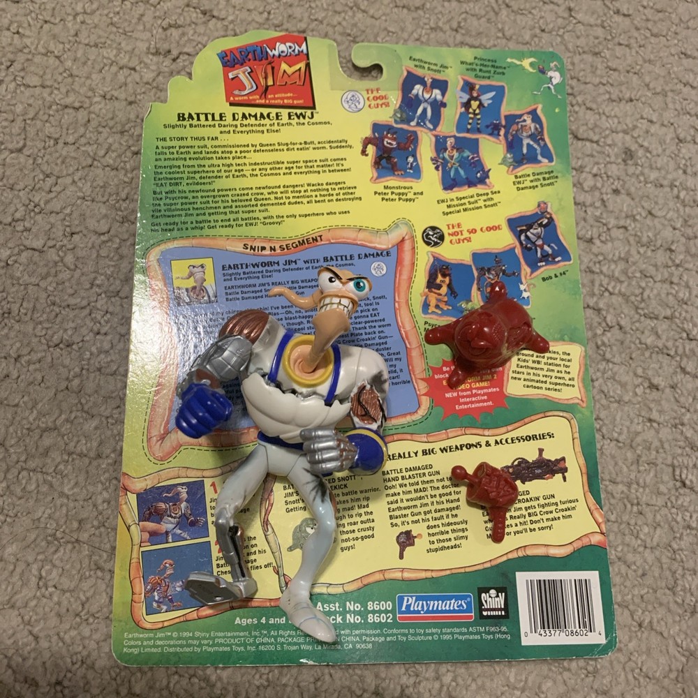 Playmates Toys Earthworm Jim Action Figure 1995 White Blue Beige Plastic Vintage