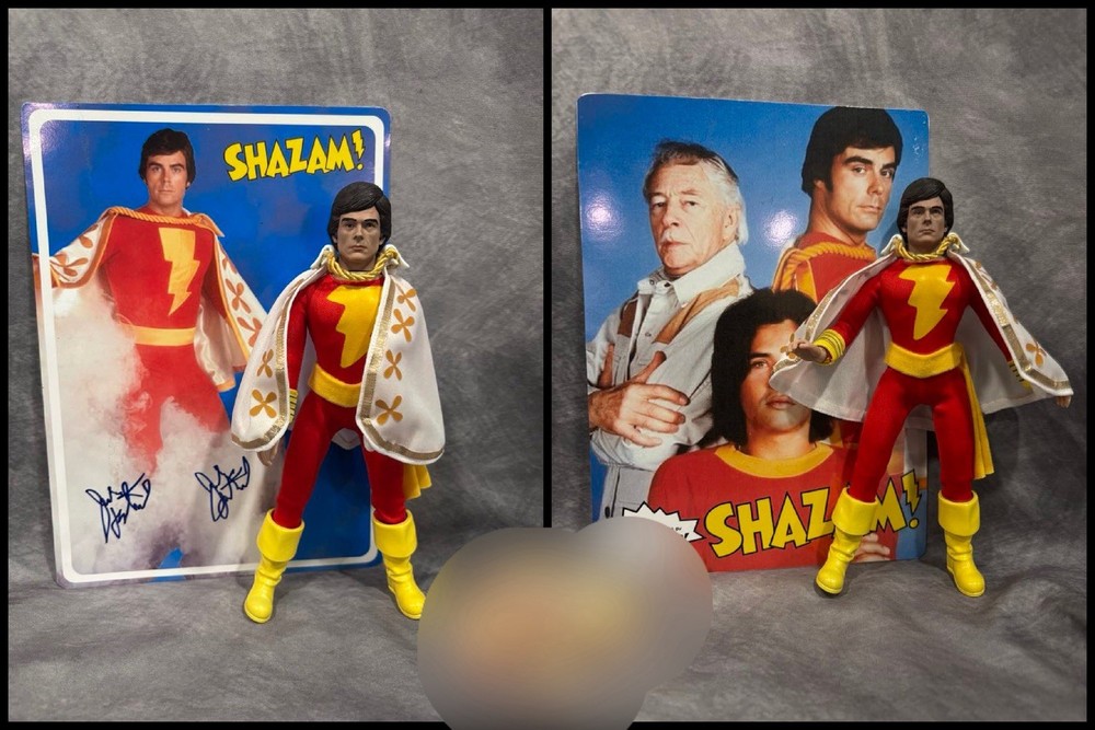Custom SHAZAM CAPTAIN MARVEL Mego figure signed by actor JACKSON BOSTWICK 2xs!!