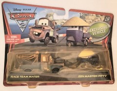 NEW ORIGINAL 2010 Disney Pixar Cars RACE TEAM MATER & ZEN MASTER PITTY 2 pack
