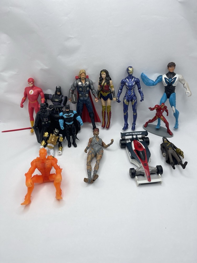 Lot of 14 Action Figures Marvel, DC, Power Rangers, Transformers Toy Bundle
