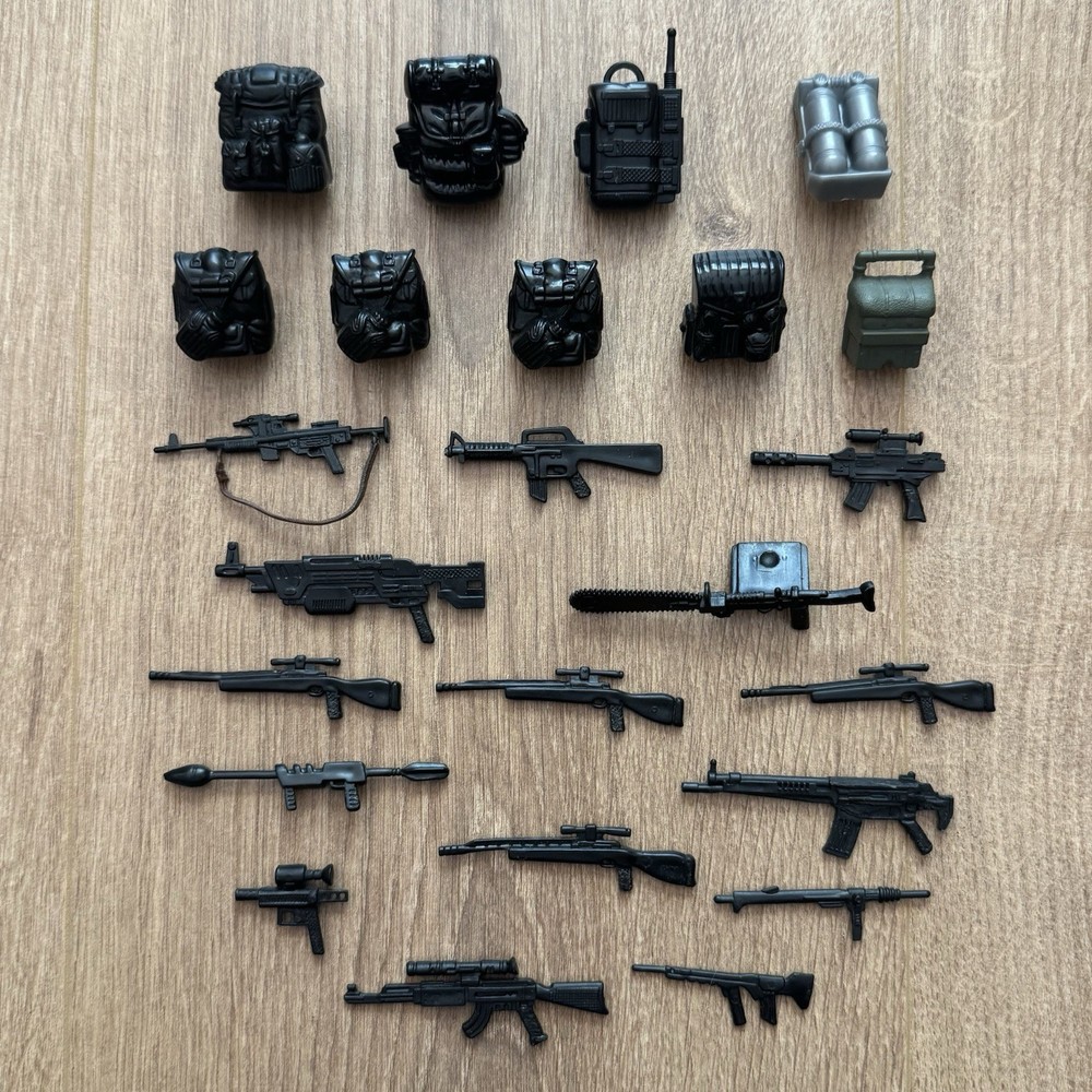 Vintage GI Joe Accessory Lot 24pc Backpacks Weapons Gear Parts Hasbro 80s 90s
