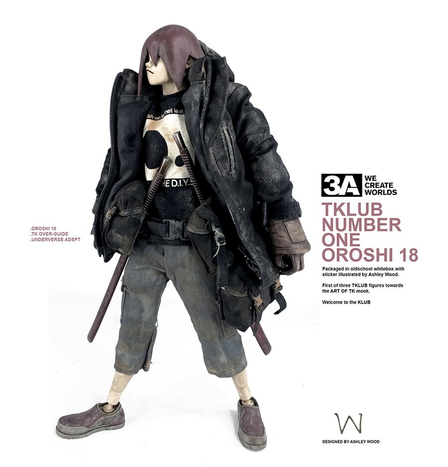 ThreeA Oroshi 18 TK Tomorrow King Ashley Wood 1/6 + 1/6 Body with VIC40 Tattoo