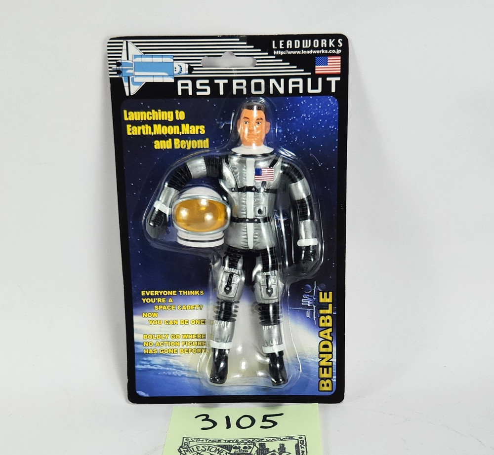 Leadworks Astronaut Bendable Action Figure w/ Helmet Silver Black White Plastic