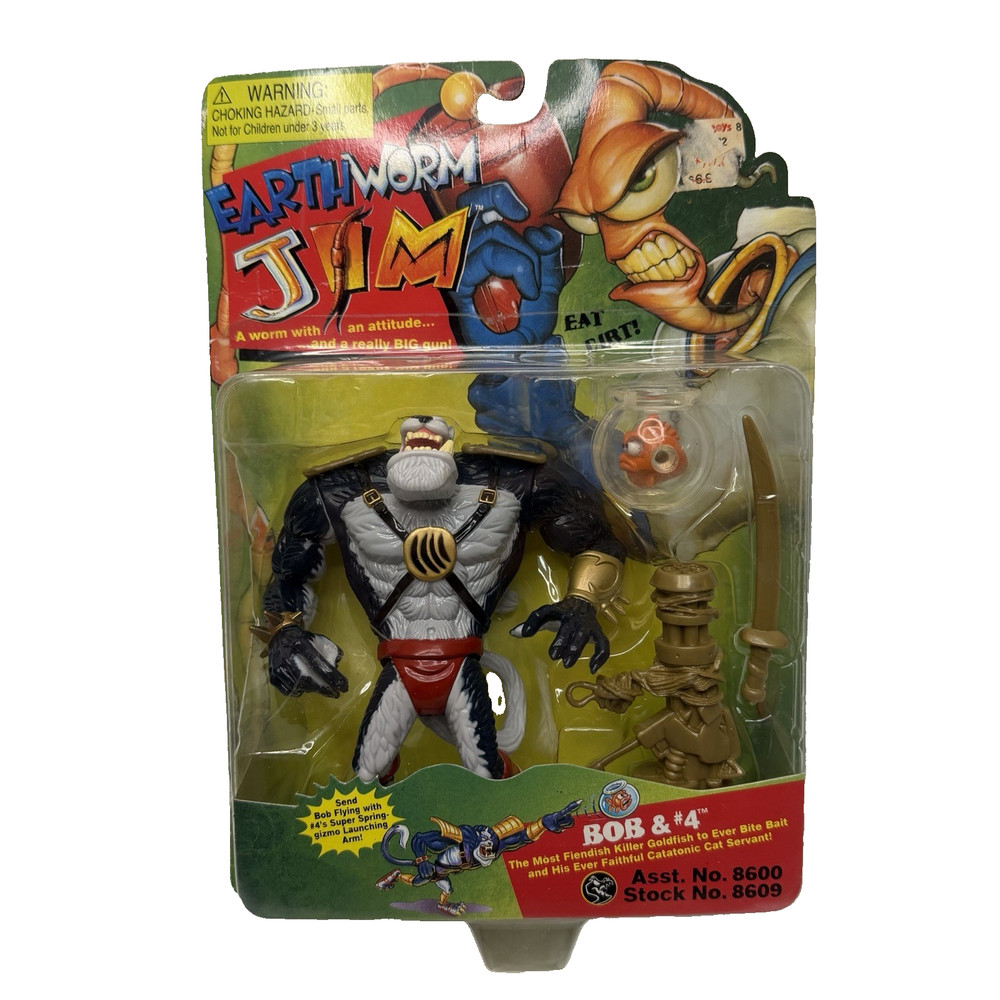 Bob & #4 Earthworm Jim Action Figures 1994 Playmates Sealed
