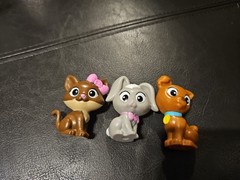 Barbie Plastic Pets Animals Cat Bunny And Dog Brown Pink Gray Lot Of 3