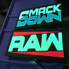 WWE Mattel 3D Printed RAW SMACKDOWN 8 X 4 Lighted Wall Logo Accessory Bundle