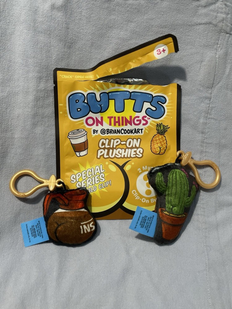 NEW Butts on Things by Brian Cook Art – Clip-On Plushies – Coffee Pot & Cactus