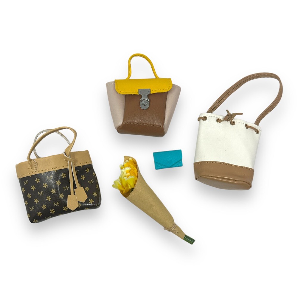 Mini Brands Fashion Beige Brown Tote Purse Yellow Flowers Blue Wallet
