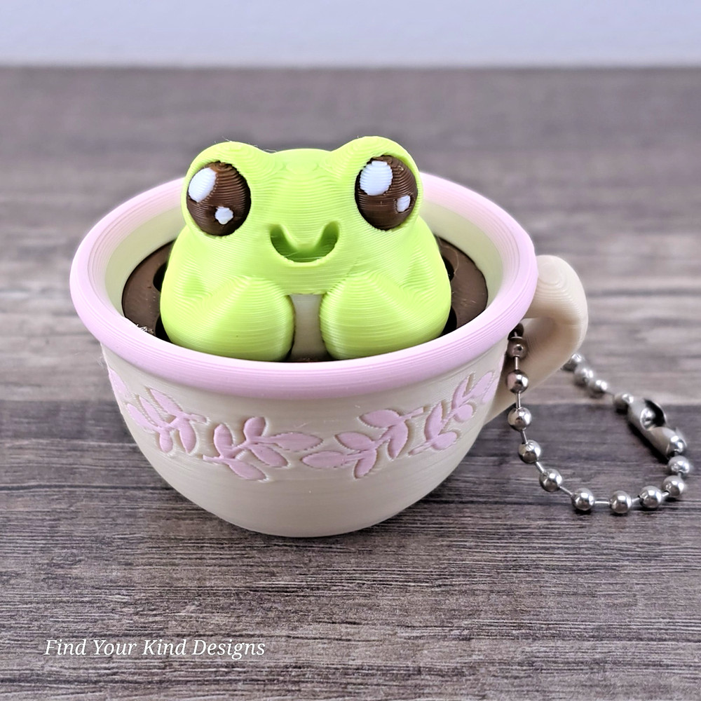 Tea Cup Frog Clicker – 3D Printed Fidget Keychain Sensory Stress Relief Toy