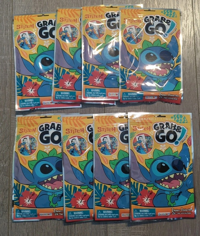 Lot Of 8 Disney Stitch Grab & Go Activity Pack Markers Stickers Coloring Book