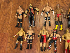 Lot of WWE WWF Action Figures and Cards (1 Autographed) Brock Lesnar,Ric Flair