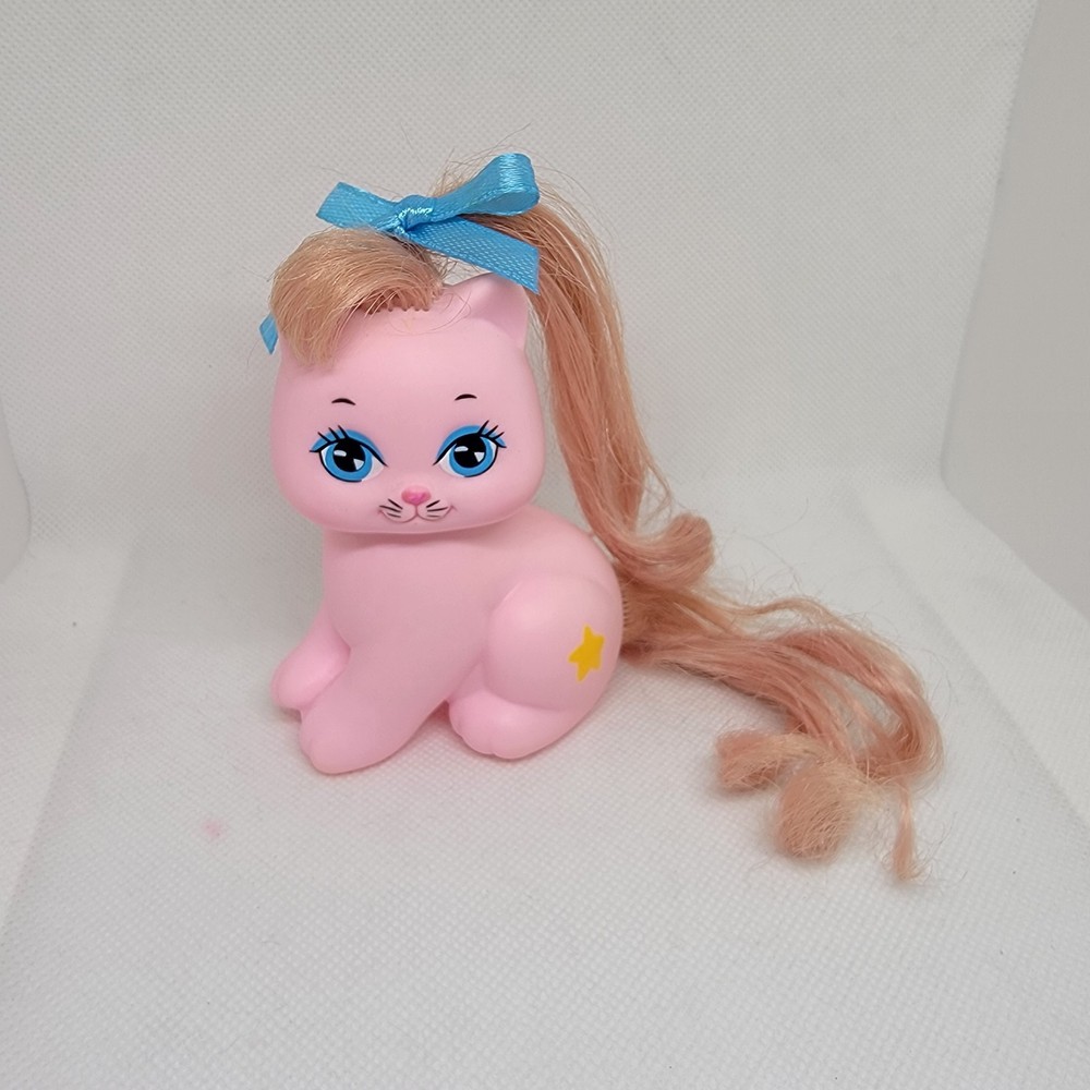 VINTAGE 1989 Mattel Little Pretty Kitty MIMI Pink Cat Long Hair w/ Yellow Star