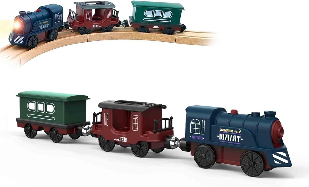 Electric Wooden Train for Kids 3+ Battery Powered Compatible with Brio & Thomas