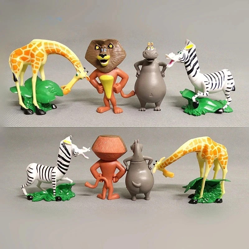 4pcs Anime Cartoon Madagascar Animal Lion Zebra Giraffe Collection Figures