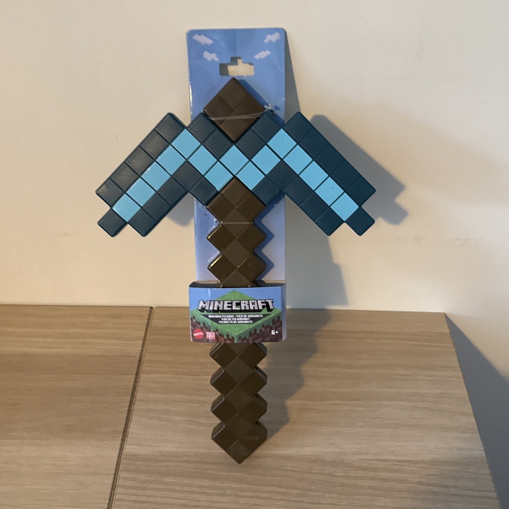 Official Minecraft Mattel 14” Blue Diamond Pickaxe Toy Costume Hard Plastic