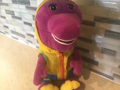 BARNEY IN RAINCOAT 14”PLUSHIE RAINY DAYS