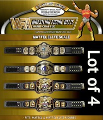 WWF ELITE SCALE Lot Of 4 Hand Made Wrestling Figure Belts GOLD TAGS 5.5 Inches