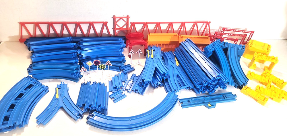 Vtg TOMY Plarail Blue Train Track Bridge Lot 145 pc Thomas & Friends TrackMaster
