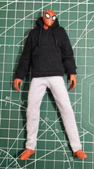 PB-PETEB-SET: 1/12 Black Hoodie & Grey Sweat Pants for 6″ slim Spiderman body
