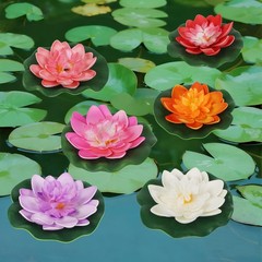 Happy Trees 12 Pcs Artificial Floating Foam Lotus Flower with Water Lily Pad