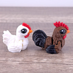 Mini Rooster Chicken Pair 3D Printed Flexi Fidget Desk Pets Farm Animal Toy Set