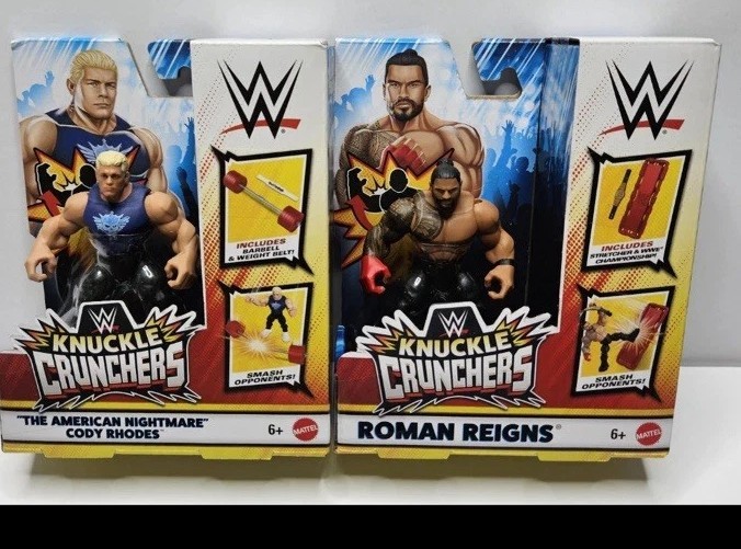 WWE Knuckle Crunchers Series 5 Cody RHODES Roman Reigns 4 Inch Action Figure Set
