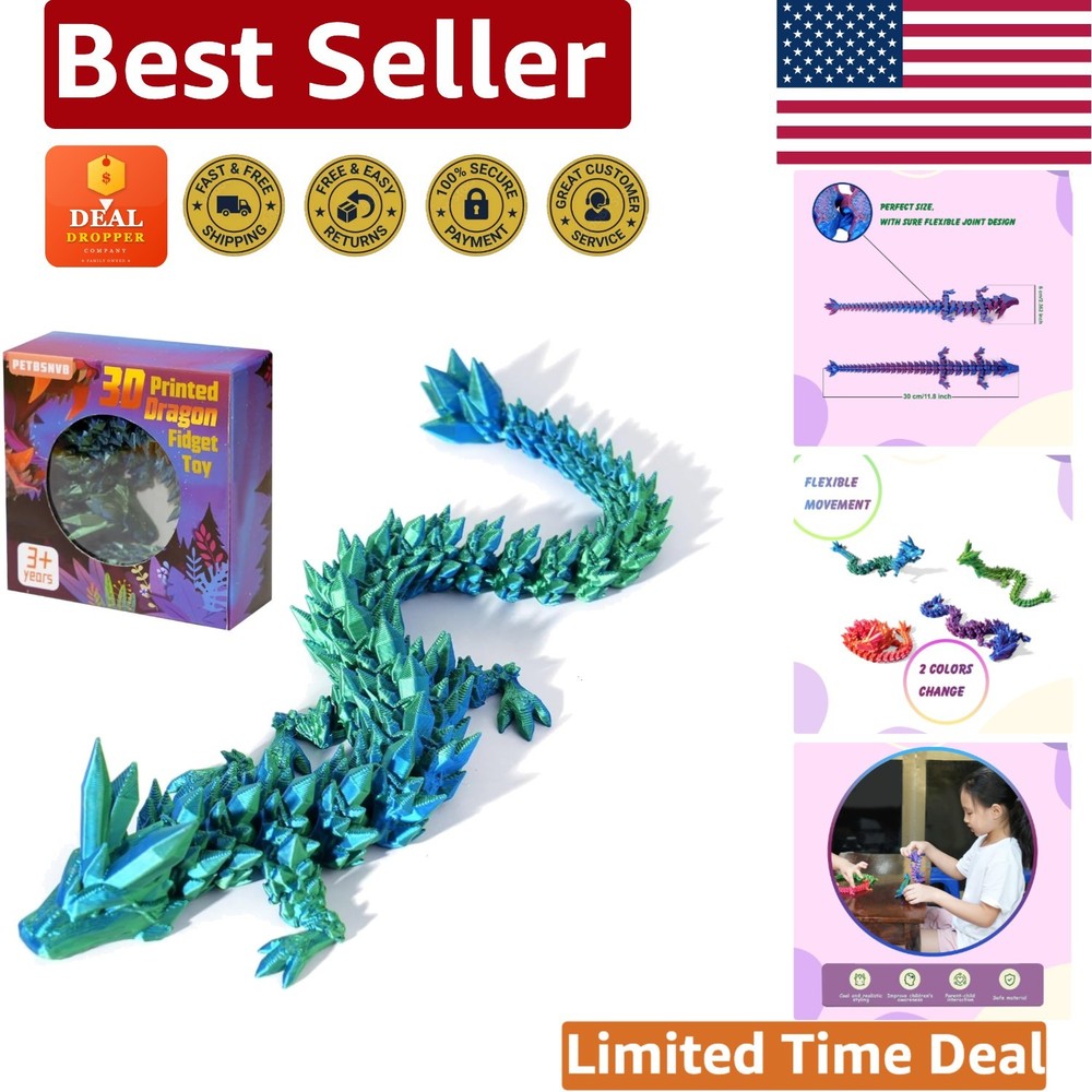 Crystal Blue 12″ Articulated Dragon – Fantasy Home Office Decor Piece