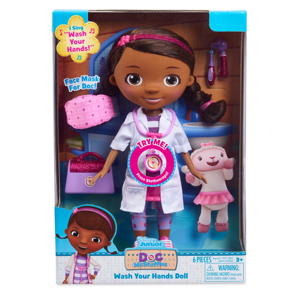 DISNEY JR DOC MCSTUFFINS WASH YOUR HANDS SINGING DOLL 6 PCS W/MASK & ACCESSORIES