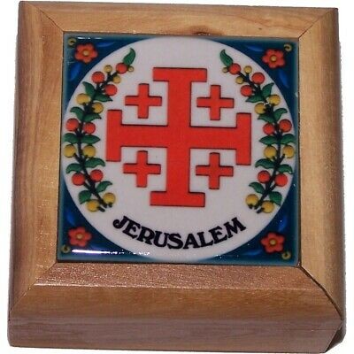 First Communion Box – Rosary Box – Bethlehem Olive wood (Metal – Holy Communion)