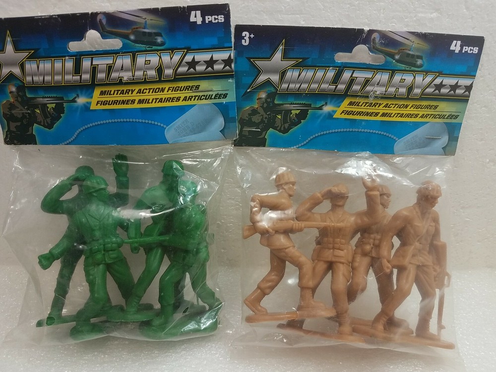 Military Action Figures ~ 4 Green & 4 Tan (8 Total) ~ 4″ Tall ~ Ages 3+