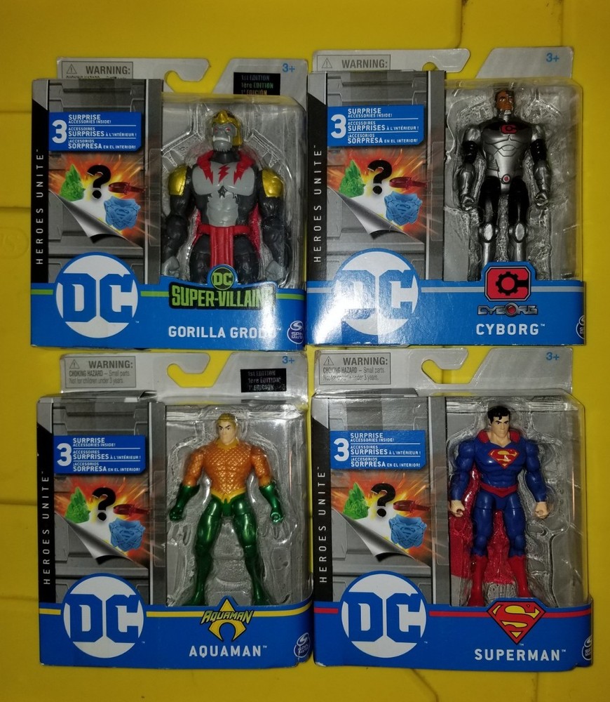 2020 Gorilla Grod, Cyborg, Superman,Aquaman. Dc Heros United. Lot Of 4.