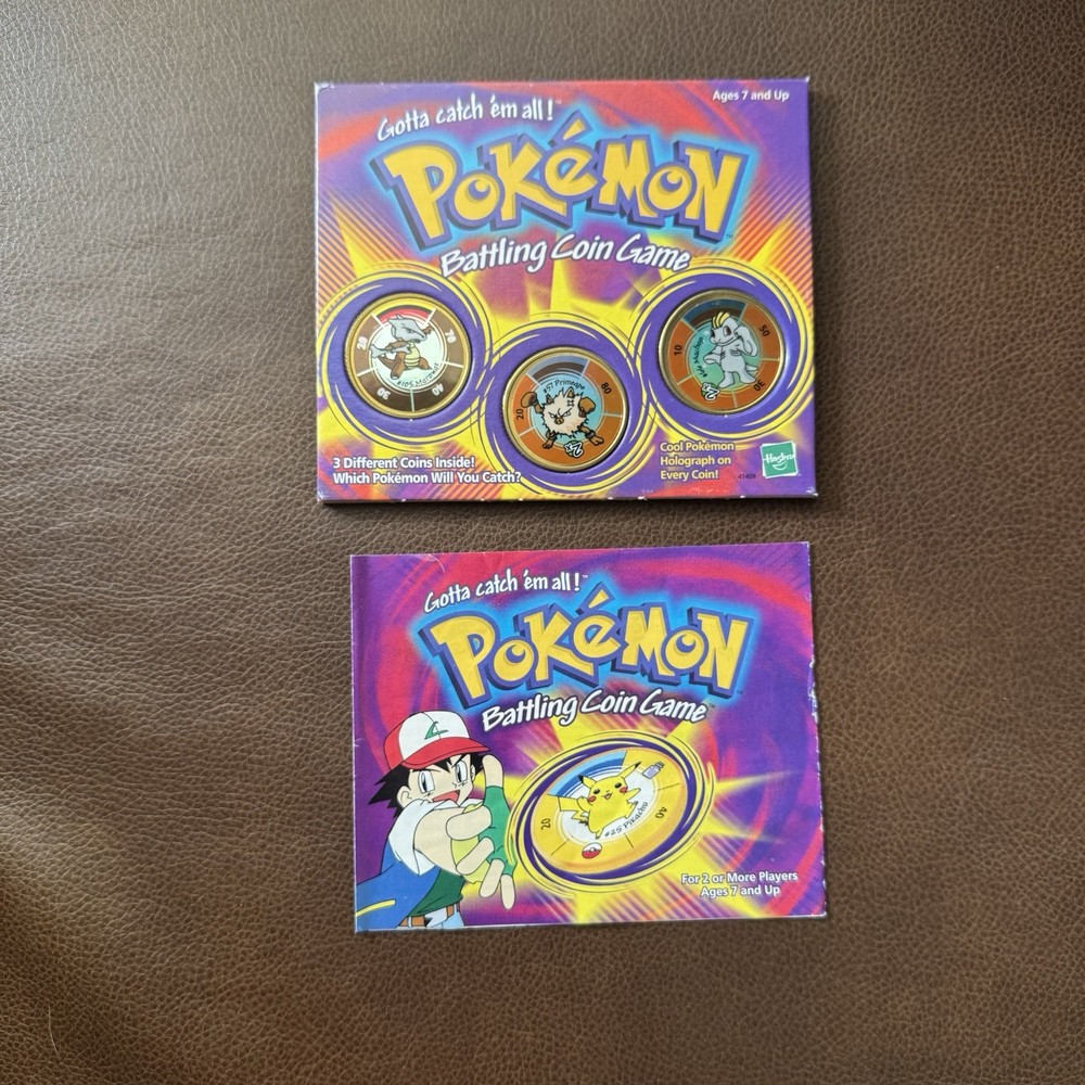Pokemon Battling Coin Game 3 Coins with Manual + Case Marowak Primeape Machop