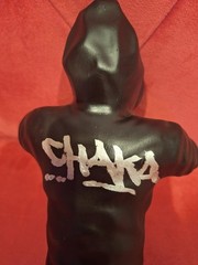 CHAKA FIGURE TOY BLACK HOODIE ‘”CHAKA” TAG FRONT AND BACK 9″ SCALE PLASTIC