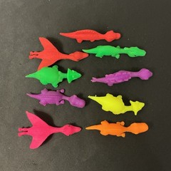 Set Of 9 Dinosaur Slingshot Rubber Silicone Stretchy Play Toys Neon Colors