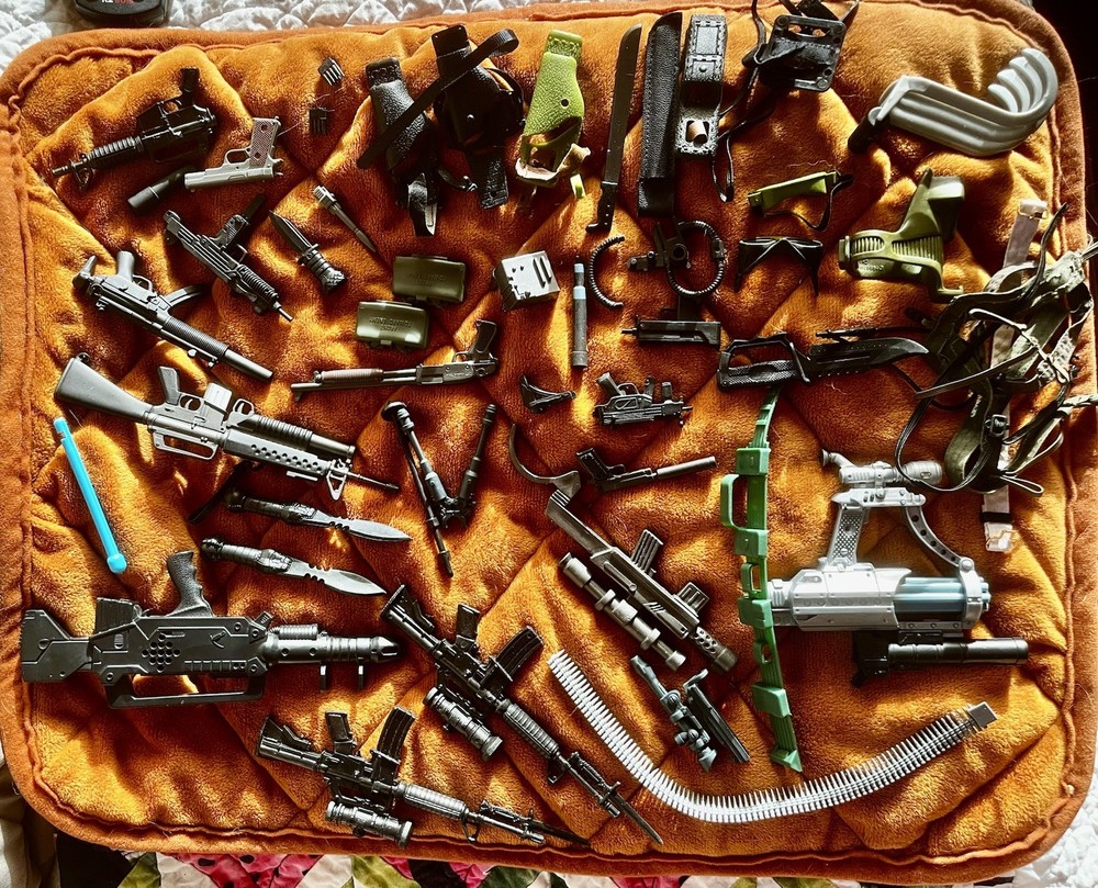Large Lot 12-in 1/6 scale GI Joe Military Guns Rifles Knives Goggles Belts etc.