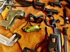 Large Lot 12-in 1/6 scale GI Joe Military Guns Rifles Knives Goggles Belts etc.