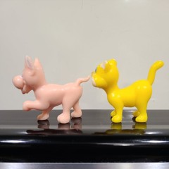 Vintage Small Plastic Dog Toy and Yellow Cat Toy Figure