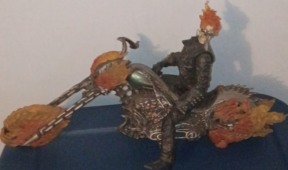 Ghost Rider Action Figure with Motorcycle, Black Outfit, Flames very rare
