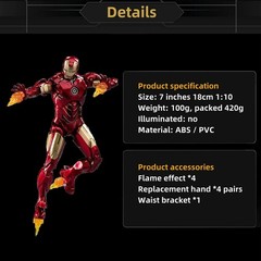 Marvel Avengers Iron Man Mark 4 MK4 Ironman Toy LED Light Action Figure Model