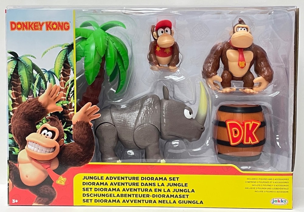 Donkey Kong 2.5″ Jungle Adventure Diorama Set Jakks Pacific | Rambi & Diddy Kong