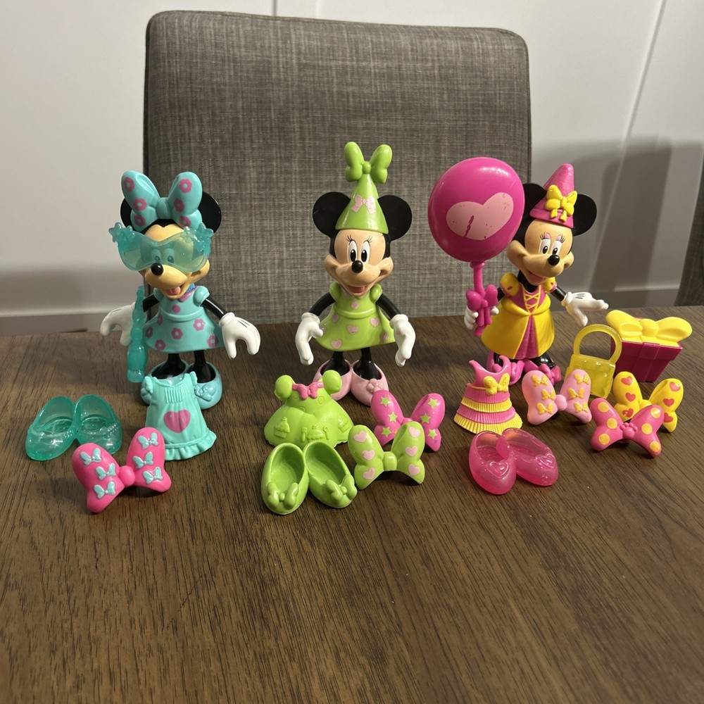 Disney Minnie Mouse Bowtique Dress Up Doll Snap N’ Style Lot of 3 with Clothes