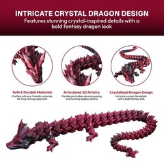 3D Printed Crystal Dragon Fidget Toy, Black & Red Desk Decor