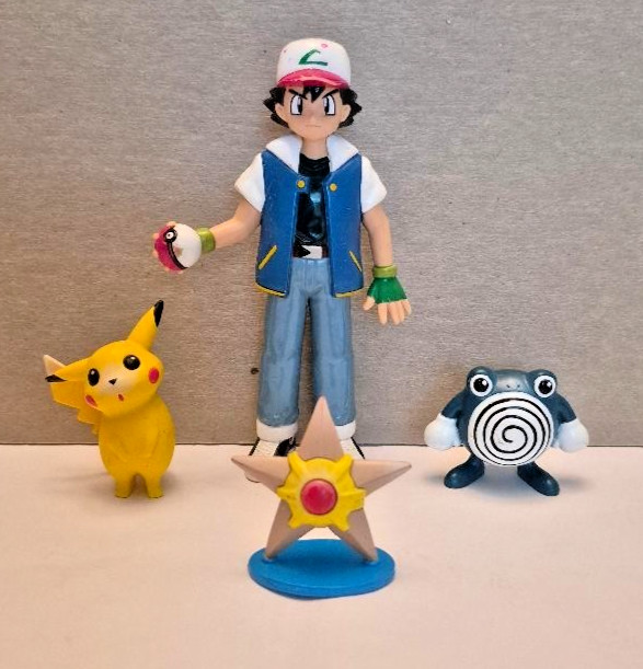 Vintage Pokemon Ash Ketchum pikachu polywhirl staryu figure lot TOMY 1998