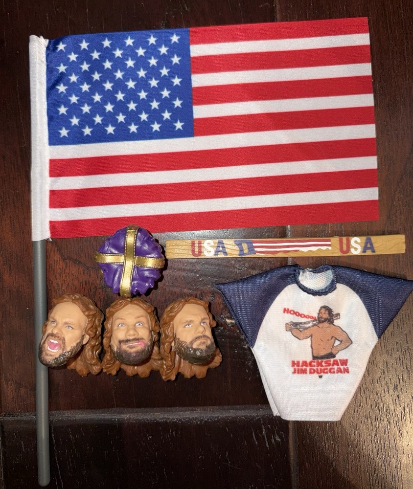 WWE Mattel Hacksaw Jim Duggan Ultimate Edition Heads Flag Shirt USA